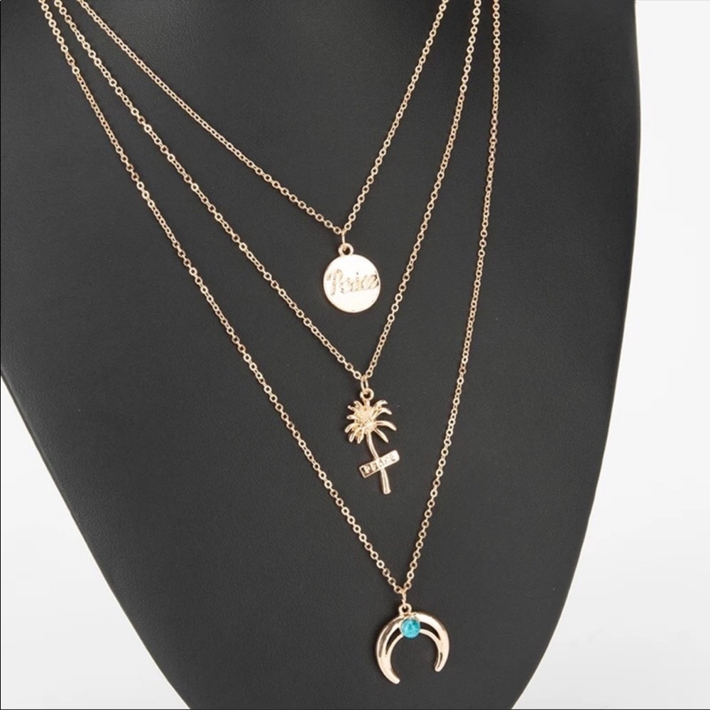 3/$30 NEW! Multilayer Palm Tree Peace Necklace Boho - Picture 4 of 5